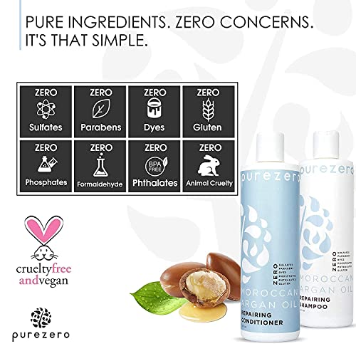 Purezero Moroccan Argan Oil Shampoo & Conditioner set - Repair Damaged Hair - Fight Dandruff & Frizz - Zero Sulfates, Parabens, Dyes, Gluten - Vegan & Cruelty Free (20 FL Oz (Pack of 2))