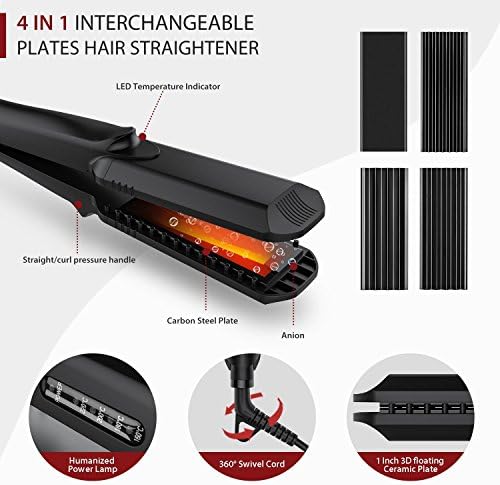 Pulla Hair Straightener and Crimper - 4 in 1 Tourmaline Ceramic Flat and Curling Iron for Hair Styling with Adjustable Temperature - Salon High Heat 320°F - 430°F for All Hair Types