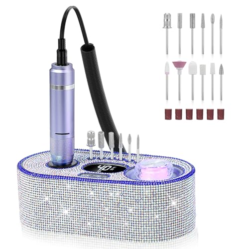 Nail Drill Electric File: DEDNMSCA Sparkly Professional Nail Drill Kit, 40000RPM E-File Machine with 12 Drill Bits for Acrylic Nails Remove Nail Gel Polish Manicure for Salon Home, Diamond