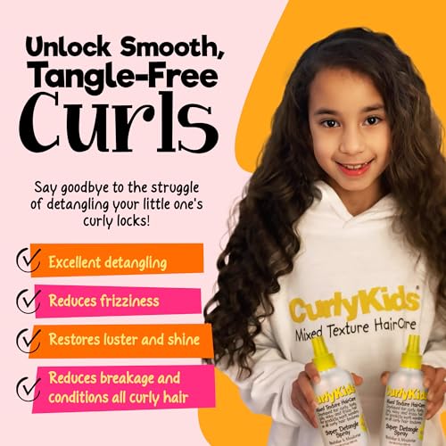 CurlyKids Super Detangling Spray | Frizz Control Hair Detangler Spray for Kids, Hair Care for Kinky, Wavy & Curly Hair, Sulfate & Paraben Free, 3 Pack