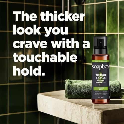 Soapbox Men's Thicken & Style Foaming Texturizer, Men's Hair Styling Foam, Hair Care for Men, 5oz