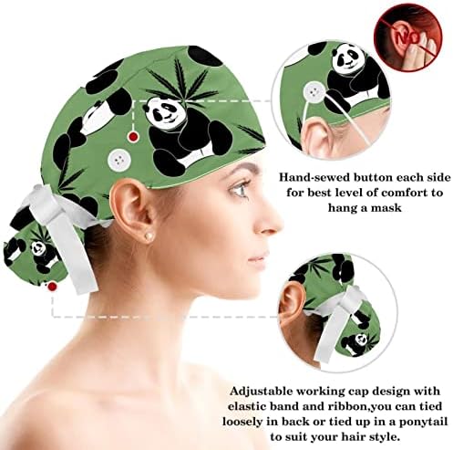 Fun Cat Paw Scrub Cap, Adjustable Working Cap with Button, Bouffant Caps with Bow Hair Scrunchy