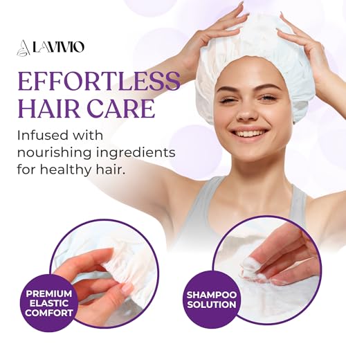 No Rinse Shampoo Caps - 6 Pack Shampoo Caps No Rinse for Elderly and Bedridden Patients Hair wash - Shower Caps No Rinse with Waterless Shampoo & Conditioner with Aloe Vera & Vitamins