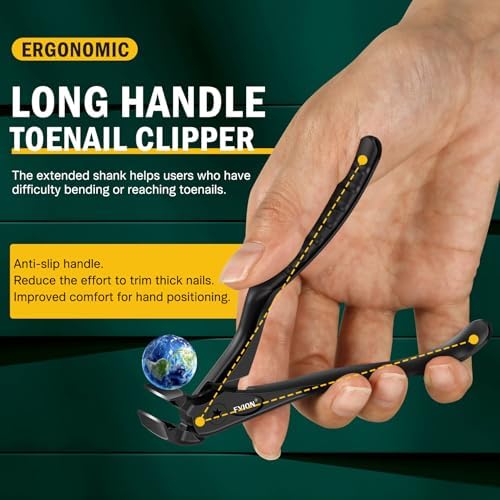 FVION Toenail Clippers for Seniors, Upgraded Long Handle Angled Head Toenail Clippers for Thick Toenails and Fingernails (Black)