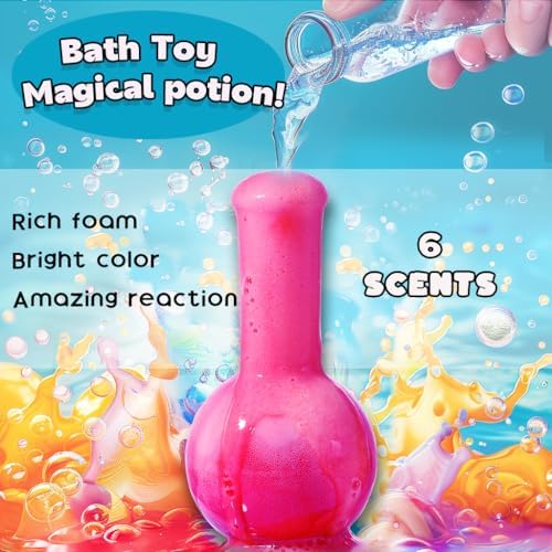 MeCids Magic Potion Bubble Bath Bombs for Kids - Safe & Non-Toxic Bath Color Tablets Bath Potions for Toddlers Ages 4-12 Fun Science Kit Gift for Birthday, Halloween，Thanksgiving，Christmas- 6 Pack