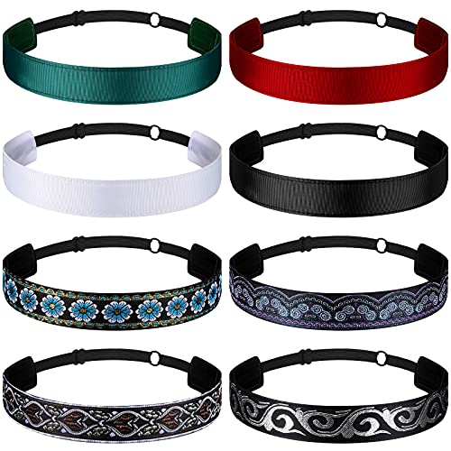 Sintege 8 Pcs Woman Elastic Headband Adjustable Non Slip Velvet Lined Headbands Solid Color Boho Hair Bands for Women Sport Yoga Work Makeup Stylish Hairband(Classic Style)