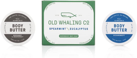 Old Whaling Co Invigorating Discovery Kit | set of 3 products | 3 bold scents | travel friendly | bar soap + 2 travel size body butters | Bergamot & Grapefruit | Oceanswept | Spearmint & Eucalyptus