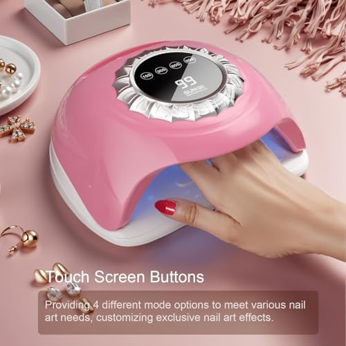 Pink UV LED Nail Lamp – Elegant Touch Screen Nail Dryer with 4 Timer Settings, Detachable Base & Dual Light Beads for Quick Gel Polish Curing – Salon-Quality Manicure at Home