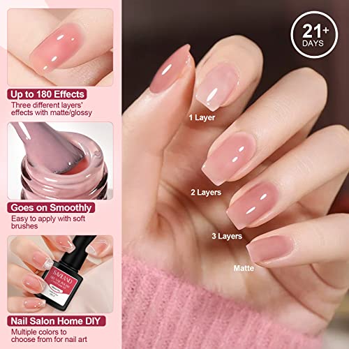SAVILAND Jelly Gel Nail Polish Set, 30 Colors Translucent Nude Pink Transparent Nail Polish Set with 180 Sheer/Matte/Glossy Effects for Nail Salon DIY Home Christmas Holiday Gift Set