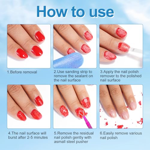Gel Nail Polish Remover, (2PCS) Gel Polish Remover No Need for Foil, Soaking or Wrapping, Remove Nail Polish within 3-5 Minutes, No Hurt 0.5 Fl Oz