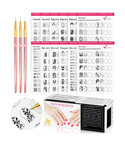 Nail Art Book Design Practice With 3pc Rose Gold Nail Liner Pen 360pcs Nail Wipes Lines Drawing Painting Template Learning Book Manicure Tools For Beginner (white)