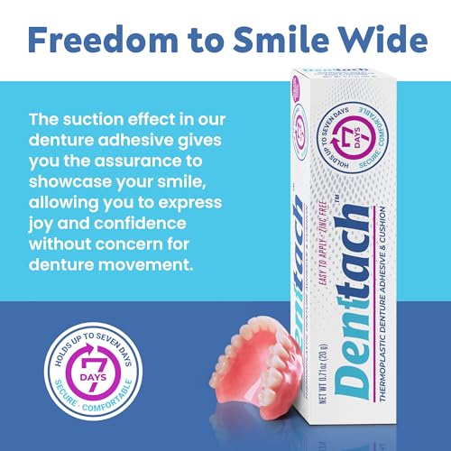 Denttach Seven Denture Adhesive, Thermoplastic Denture Adhesive, Cushion, Reliner for Upper and Lower Dentures, Comfortable, Secure Denture Grip for Up to 7 Days, Non Glue, Zinc Free