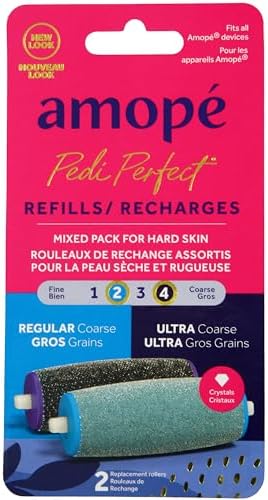 Amope Pedi Perfect Electric Callus Remover Foot File Roller Head Refills, with Diamond Crystals, Removes Hard & Dead Skin, Mixed Pack for Hard Skin, 1 Regular Coarse & 1 Ultra Coarse Refill – 2 Count