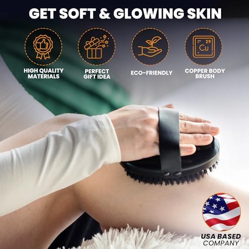 Copper Body Brush - Dry Brushing Body Brush with Ion Charged Copper Bristles, Glowing Skin, Lymphatic Drainage and Blood Circulation Improvement