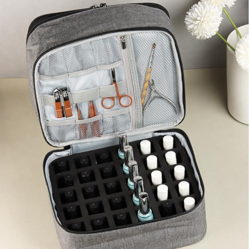 Nail Polish Carrying Case, Portable Nail Polish Organizer Holds 30 Bottles, Nail Polish Holder Case With Removable Sections, Nail Lamp Storage Bag, Storage Organizer for Manicure Set
