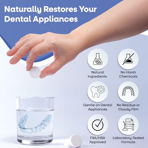 Dr. Taylor’s Retainer Cleaner Tablets for Aligners & Dentures - Effectively Removes Stains, Plaque, and Odor - Mouth & Night Guards Cleaner with Refreshing Mint Flavor - 120 Tablets