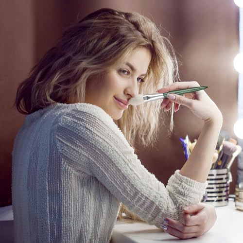 Natural Real Goat Hair Makeup Brushes Set Labeled 9 Piece Face and Eye Brush Set Ultra soft hair Foundation, Concealer, Blush, Contour, Blending, Eyeshadow Kabuki travel makeup brush set (green)