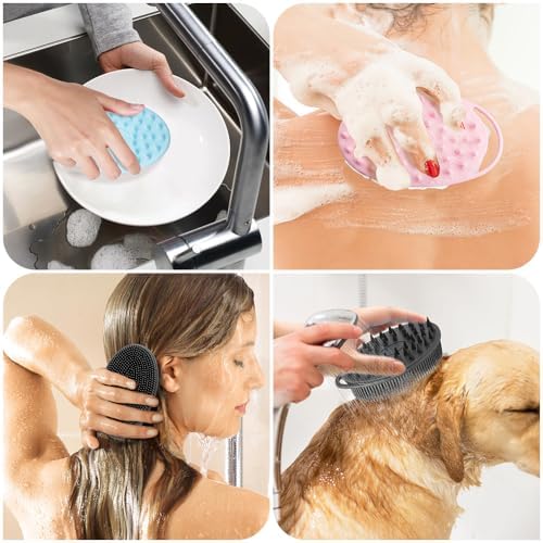 Silicone Body Scrubber, Silicone Loofah, 3 Pcs Silicone Shower Scrubber, Exfoliating Silicone Shower Scrubber, 2 in 1 Silicone Body Scrub Brush Scalp Massager Shampoo Brush for All Skin Men Women Kids