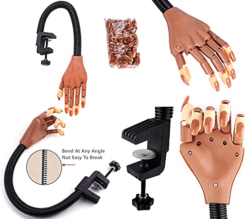 Practice Hand for Acrylic Nails, Professional Nail Practice Hand for Training, Adjustable False Fake Mannequin Hand with 100Pcs Nail Tips, Upgrade DIY Nails Display Manicure Supply