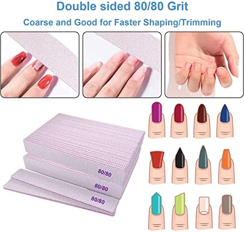 80/80 Grit Nail Files, Emery Boards Nail File for Acrylic and Gel Nails, Coarse Nail File Double Sided 80 Grits Emory Professional Filers Reusable Washable Manicure Square Gray (50 Pcs 80/80 Grit)