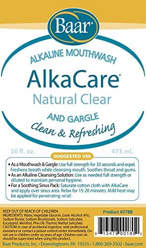 AlkaCare Natural Clear Mouthwash and Gargle, 16OZ.