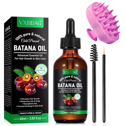 Batana Oil for Hair Growth and Nourishment - Scalp Massager Included, Honduras Pure & Natural Oil for Split Ends Elimination, Enhanced Hair and Skin Radiance, All Hair Types, 2.02 fl oz
