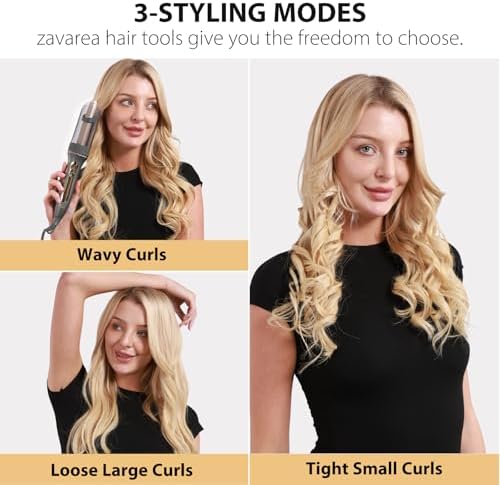 Automatic Rotating Curling Iron, Zavarea 1 Inch Beach Waves Curling Wand with Extra Long Barrel, Self Hair Curler with Tangle-Free & Negative Ions, Easy to Use, Dual Voltage, Elegant Gray