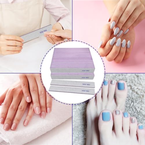 Nail Files (50 Pack), 100/180 Grit Emery Boards Nail File for Natural Nails and Acrylic Nails, Double Sided Emory Boards limas para unas acrilicas Profesional Fingernail Filer Reusable Manicure Gray