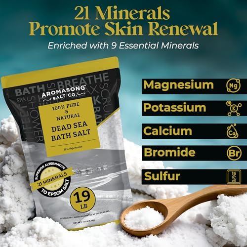 Aromasong Dead Sea Salt - Spa Bath Salt - 19 Lbs Fine Grain Bulk - 100% Pure - Better Absorbing Than Epsom Salt - Soak for Women & Men for Skin Issues and to Relax Tired Muscles - Resealable Pack.