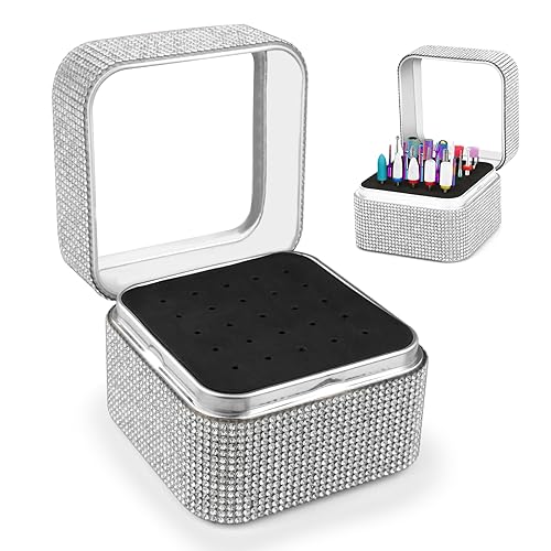 Nail Drill Bits Holder Rhinestone Case Box- 25 Holes Dustproof Portable Storage Box Efile Nail Bits Displayer Organizer Container for Manicure Tools