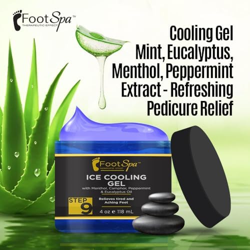 Foot SPA - Massage Cooling Gel for Pedicure Treatment with Menthol, Camphor, Peppermint and Eucalyptus Oil, Professional Strength Foot and Leg Ice Cooling Gel Therapy, Relives Tired Aching Feet, 4 oz