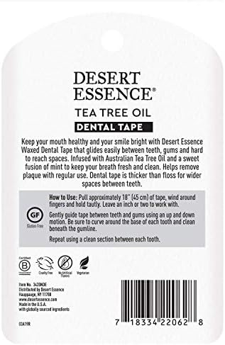 Desert Essence Tea Tree Oil Dental Tape - 30 Yards - Pack of 6 - Naturally Waxed w/Beeswax - Thick Flossing No Shred Tape - On The Go - Removes Food Debris Buildup - Cruelty-Free Antiseptic