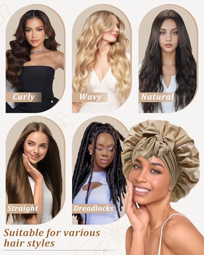 Satin Bonnet for Sleeping Women Silk Sleep Bonnet for Curly Hair Wrap with Elastic Tie Band Night Cap Coffee