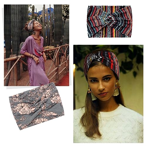 AKTVSHOW 7'' Wide Headbands for Women, 10 Pack Large Boho Turban Headband Fashion Non Slip Hairbands Thick Head Wraps Yoga Workout Hair Accessories