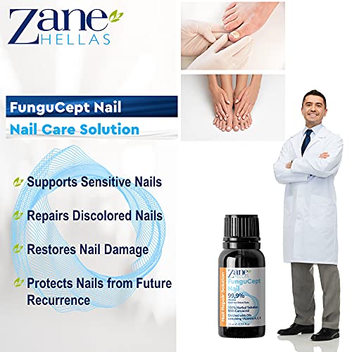 Zane Hellas FunguCept Nail Solution. Nail Solution for Discolored, Thickened, Crumbled Nails. Visible Results in 4 Weeks 0.33 oz -10ml