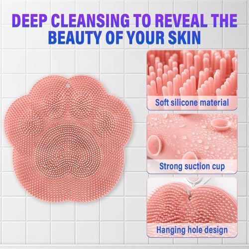 Shower Foot Scrubber Mat, Back Washer Exfoliating Bath Wash Pad, Wall Mounted Slip Suction Cups, Shower Foot Cleaner Dead Skin, Massager Cleaner Wash Brush for Use in Shower Men and Women (Grey)