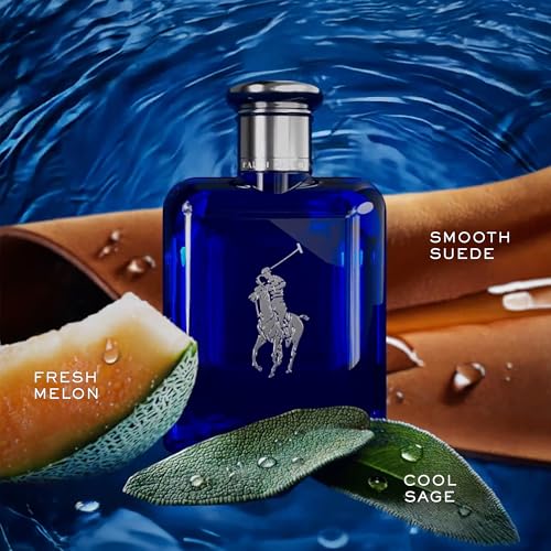 RALPH LAUREN FRAGRANCES Polo Blue Eau de Toilette - Men's Cologne Gift Set- Aquatic & Fresh - With Citrus, Sage, and Suede - Contains Full Size & Travel Size Fragrances, Aftershave, Hair Body Wash, Pouch