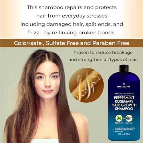 Peppermint Rosemary Hair Regrowth Shampoo - Anti Hair Loss product, Daily Hydrating, Detoxifying, Volumizing Shampoo and Fights Dandruff For Men and Women 16 fl oz