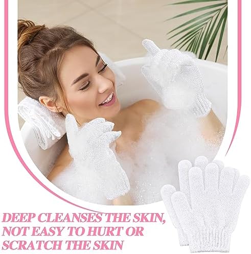 Ramede 30 Pair Exfoliating Glove Double Sided Exfoliating Bath Gloves Pack Nylon Colorful Shower for Men Women Beauty Spa Massage Shower Deep Clean Body Skin Bathing Scrubber Disposable(White)