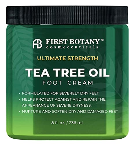 First Botany, Athletes Foot Cream with Tea Tree Oil, Aloe & Spearmint - Hydrates, Softens & Conditions Dry Cracked Feet, Heel and Calluses- Helps Soothe Irritated Skin - 8 oz