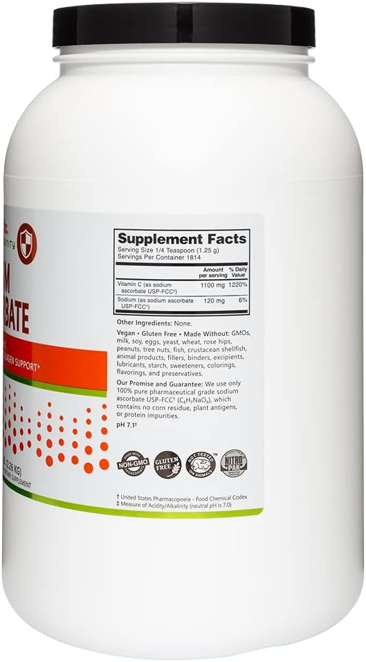NutriBiotic - Sodium Ascorbate Buffered Vitamin C Powder, 5 Lb | Vegan, Non-Acidic & Easier on Digestion Than Ascorbic Acid | Essential Immune Support & Antioxidant Supplement | Gluten & GMO Free