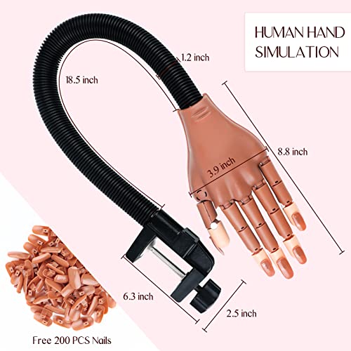 Saviland Practice Hand for Acrylic Nails, Flexible Moveable Fake Hands, Manicure Trainng Hand Nail Kit for Beginners, Movable Nail Maniquin Hand with 200PCS Nail Tips, Nail Glues, Brush and Clipper