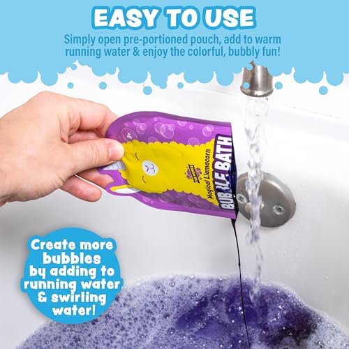 Tub Works® Magical Kids Bubble Bath, Variety 12 Pack | Creates Colorful Water & Tons of Foam Bath Bubbles | Nontoxic | Character-Themed Bubble Bath for Kids | Pink, Purple & Teal Bath Colors