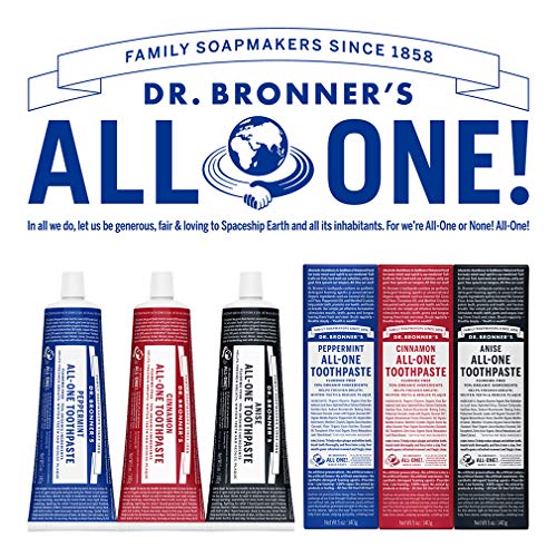 Dr. Bronner’s - All-One Toothpaste (Anise, 5 Ounce) - 70% Organic Ingredients, Natural and Effective, Fluoride-Free, SLS-Free, Helps Freshen Breath, Reduce Plaque, Whiten Teeth, Vegan
