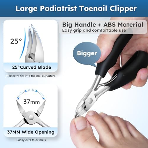 Nail Clippers for Seniors, Heavy Duty Ingrown Toenail Clippers with Long Handle， Wide Jaw Fingernail Clippers and Slanted Nail Cutter for Thick Nail for Men Women Pregnant Elderly 5Pcs