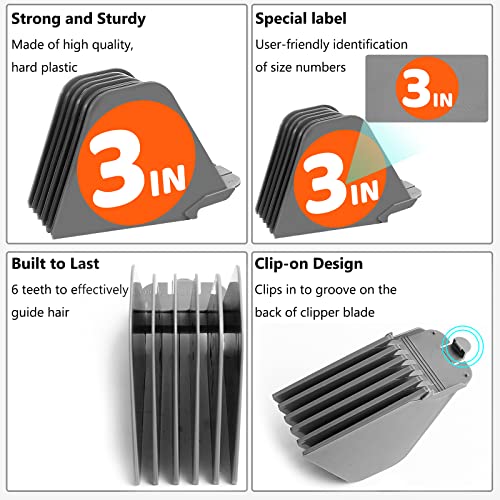 AFANSO Mega Hair Clipper Guards, 8pcs Gray, Fits Most Wahl Full Size Hair Clippers (3 Inch 8pcs)
