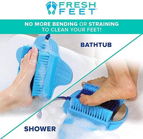 Fresh Feet- Foot Scrubber With Pumice Stone, Cleans, Smooths, Exfoliates & Massages your Feet Without Bending in the Shower or Bathtub