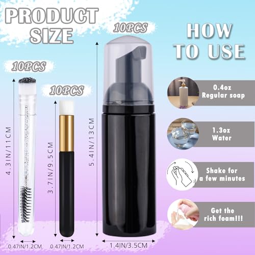 50PCS Lash Shampoo Bottles Brushes Set, Empty Lash Shampoo Bottle, Lash Cleaning Brush, Eyelash Extension Tube Brush, Instructions Cards, Aftercare Bags for Lash Business Clients (50pcs in black)