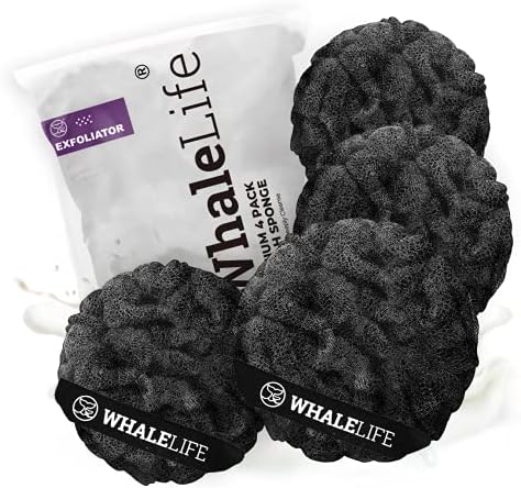 Loofah Sponge Bath Sponge for Women Men 4 Pack (Black Rough Surface)