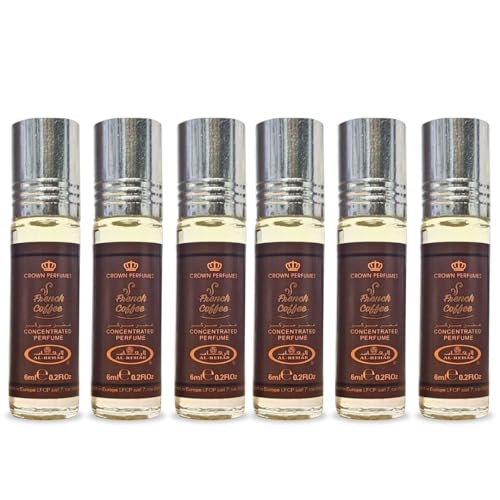 Al-Rehab French Coffee Premium Arabian Perfume Oils for Women 6ML (0.2OZ) PACK OF 6 - Long Lasting Concentrated Perfume Oil with Rich, Alluring Women's Fragrance - For Daily Wear or Special Occasions